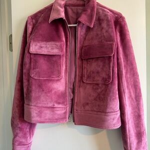 Vintage pink velveteen zip up jacket women’s M